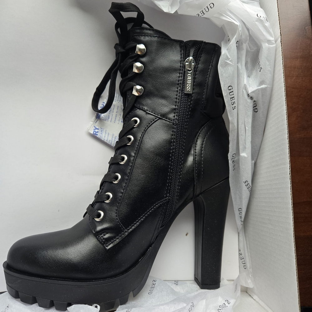 GUESS Black Heeled Lace-Up Boots